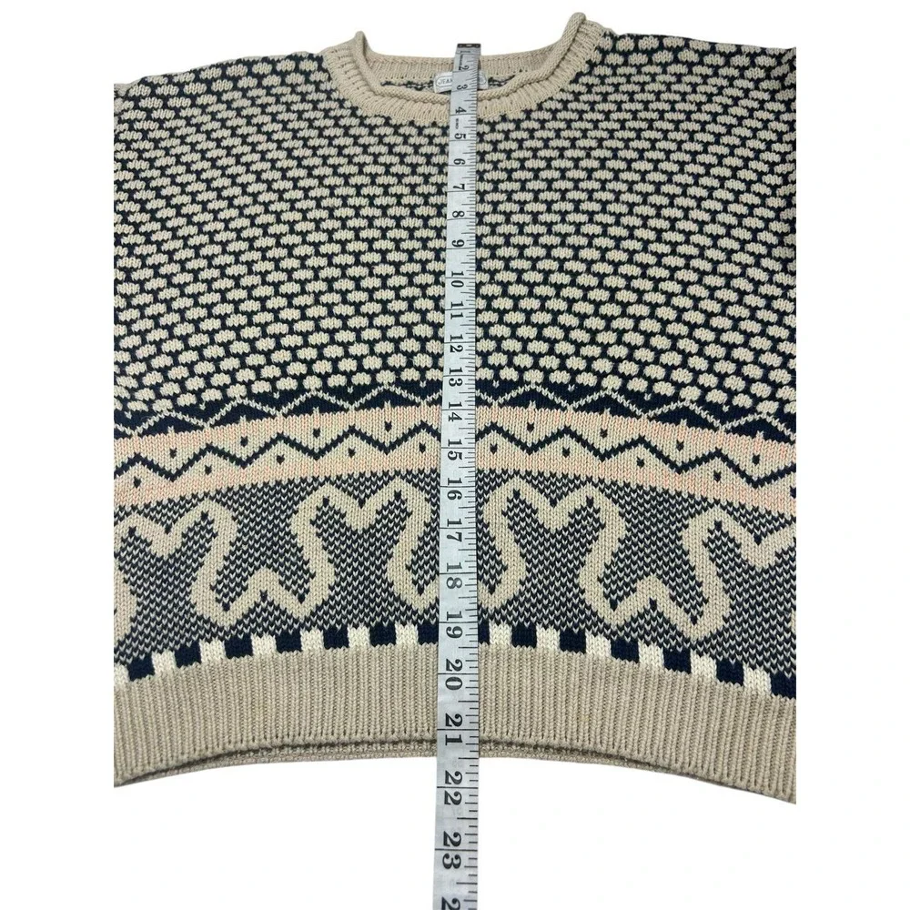 Jeanne Pierre Womens Short Sleeve Knit‎ Sweater Navy Cream Fair Isle Geometric L